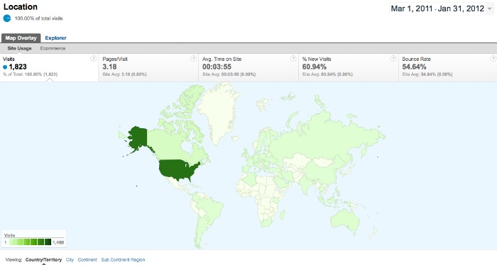 A screenshot of Google Analytics showing a map of global visitors