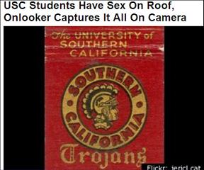USC banner and headline 'USC Students Have Sex on Roof'