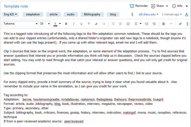 Figure 2: Template Note for Shared Notebook