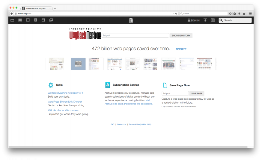 Wauback Machine Screenshot