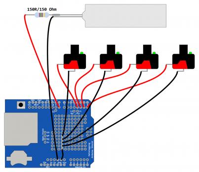 Wiring diagram showing where to connect each component to the data logging shield